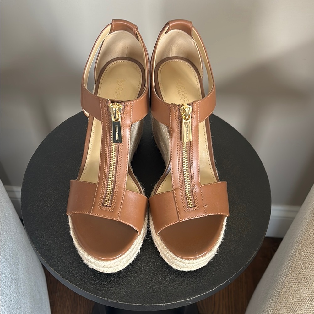 Michael Kors Brown Wedge Sandals with T-Strap